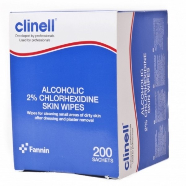 Clinell Alcohol 2% Chlorhexidine, 70% Alcohol Skin Wipes 105mm x 105mm (Box of 200)