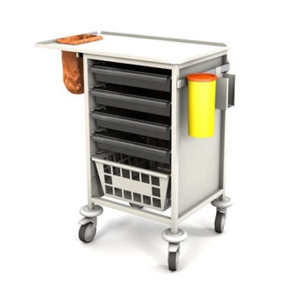 Freeway Phlebotomy Trolley - 4 Trays With Sharps Dispenser & Gel Dispenser (FW3000B)
