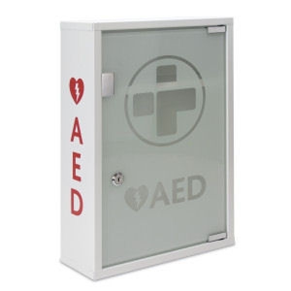 AED ALARMED Metal Wall Cabinet with Glass Door, Alarmed & Lockable (Large) 460 x 300 x 140mm (RL3098)