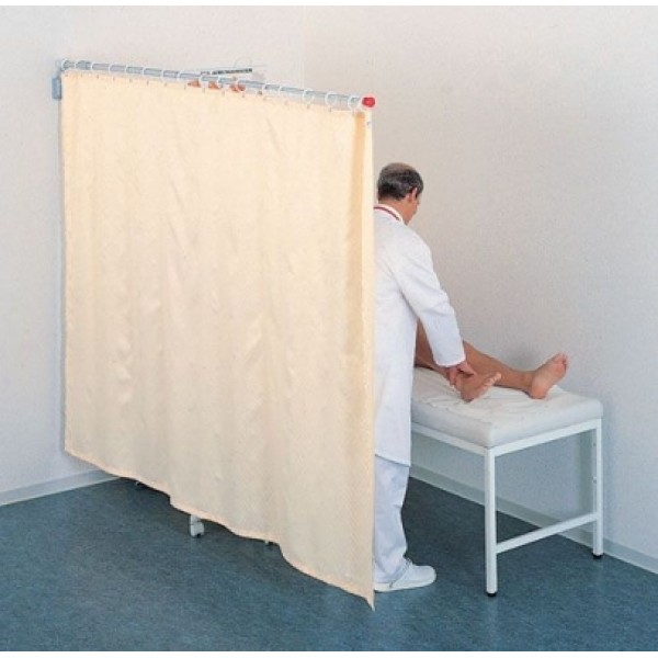Ropimex Telescopic & Folding Cubicle Screen 103cm-220cm Complete Folded 38cm With Trevira CS Curtains (AWF810/220)