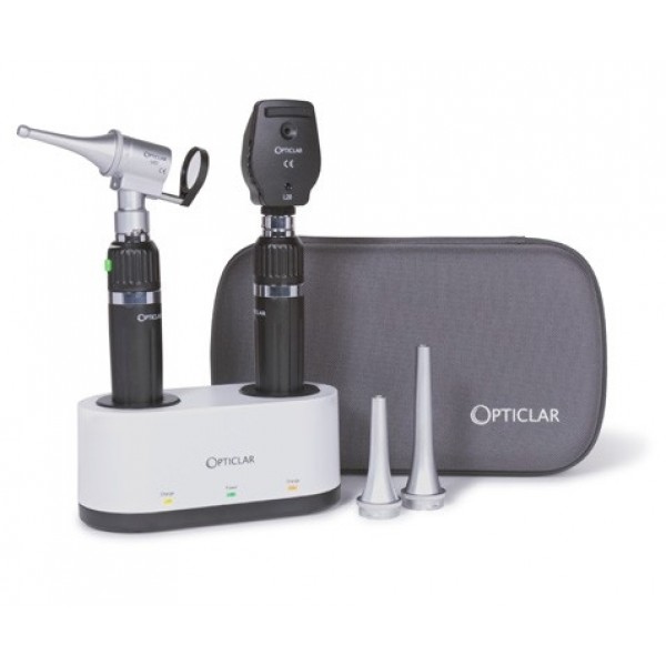 Opticlar Standard Veterinary Diagnostic Set - 2 E-Lithium Rechargeable Handles, Twin Port Charger (700.025.023)
