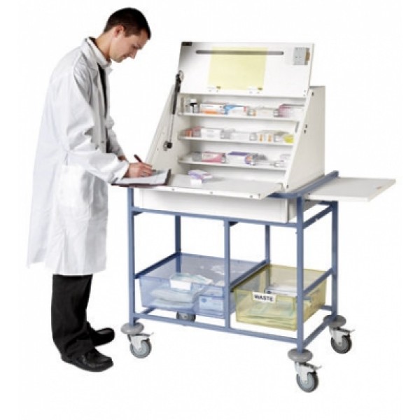 Sunflower Ward Drug & Medicine Dispensing Trolley (Keyed to differ) - Large Capacity with Divider System and 2 Storage Trays (Sun-WDT50/KD)