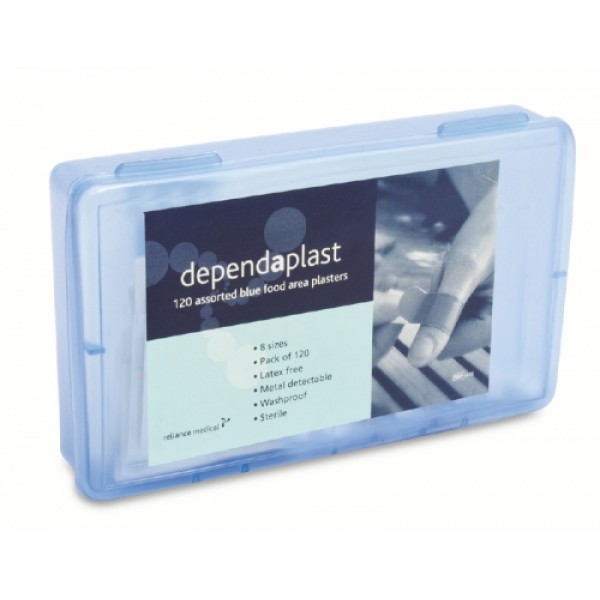 Dependaplast Blue Food Area Plasters Sterile Assorted (Box of 120) (RL446)