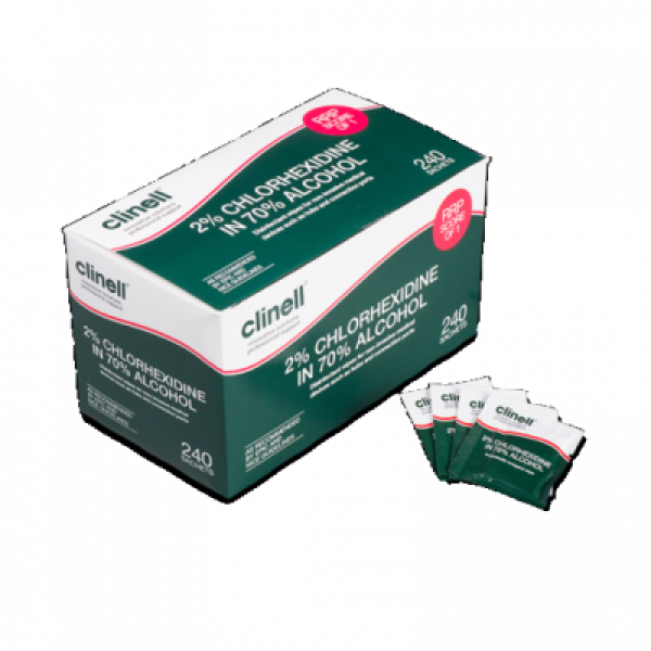 Clinell Alcoholic 2% Chlorhexidine Medical Device Wipes (240 Sachets) (CA2C240)