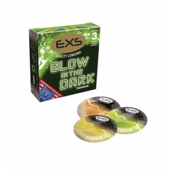 EXS Glow In The Dark Condoms x 3 (Pack of 12) (EXSGLOLASERPK3)