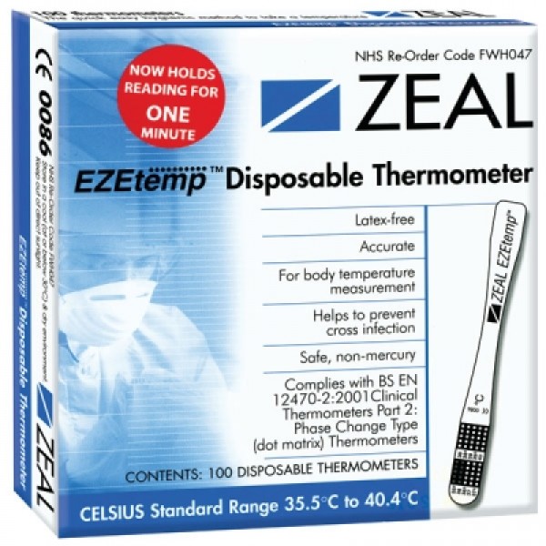 ZEAL EZEtemp Disposable Thermometer, Box of 100 (M4810)