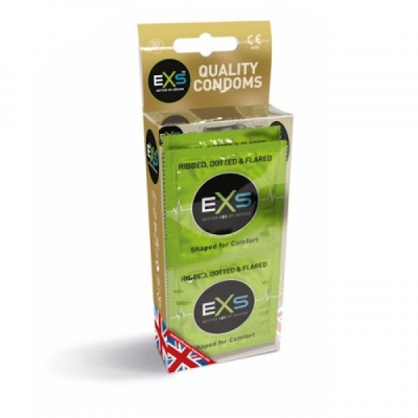 EXS 3 in 1 Condoms (Ribbed Dotted & Flared) (Pack of 12) (EXSTEXT3)