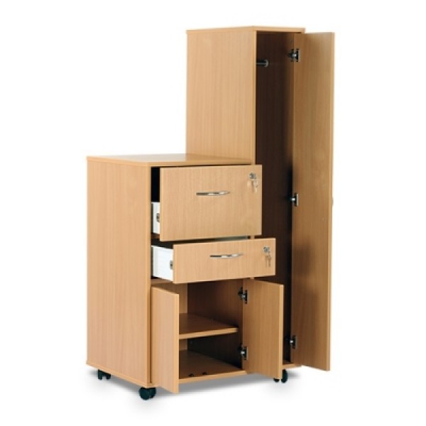 Bristol Maid Bedside Cabinet / Wardrobe Combination - Right Hand Opening - Single Upper Drawer, Personal Drawer, Lower Cupboard with Double Doors and Adjustable Shelf - Beech (BC1CPDWR/BE)