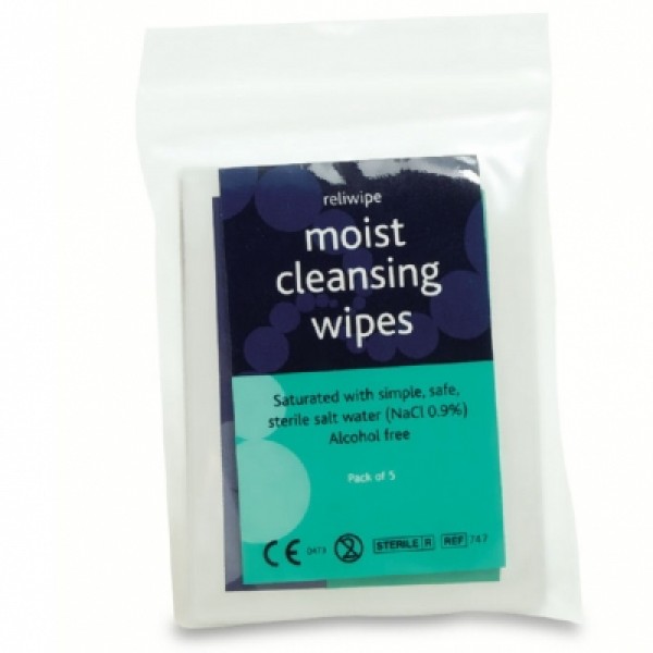 Reliwipe Moist Saline Cleansing Wipes Sterile (Pack of 5) (RL747)