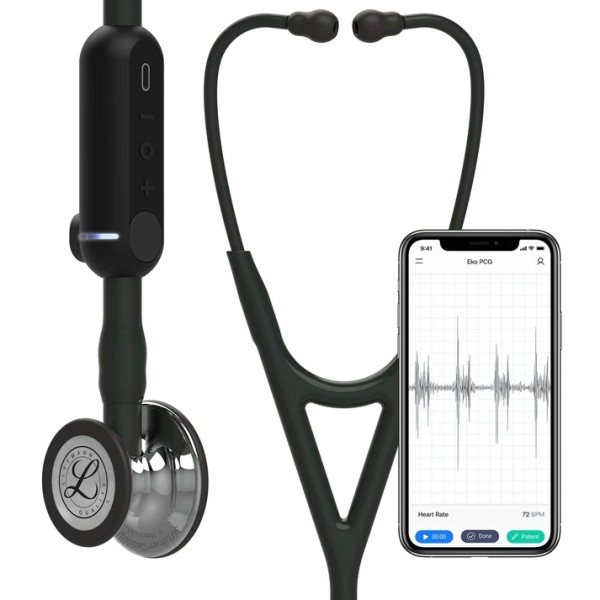 3M Littmann CORE Digital Stethoscope, Mirror Chestpiece, Black Tube, Stem & Headset (8869)