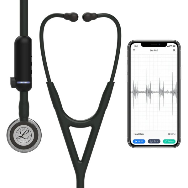 3M Littmann CORE Digital Stethoscope, Mirror Chestpiece, Black Tube, Stem & Headset (8869)