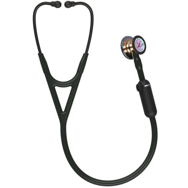 3M Littmann CORE Digital Stethoscope, High Polish Rainbow Chestpiece, Black Tube, Stem & Headset (8572)