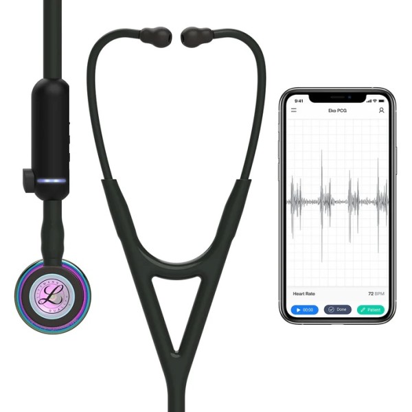 3M Littmann CORE Digital Stethoscope, High Polish Rainbow Chestpiece, Black Tube, Stem & Headset (8572)