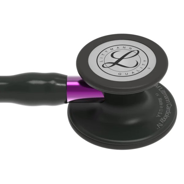 3M Littmann Cardiology IV Diagnostic Stethoscope - Black Finish Chestpiece, Black Tube, Violet Stem & Headset (6203)