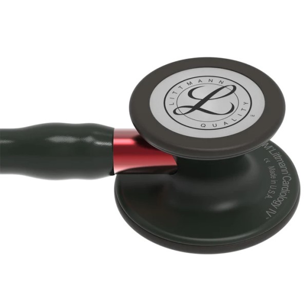 3M Littmann Cardiology IV Diagnostic Stethoscope - Black Finish Chestpiece, Black Tube, Red Stem & Headset (6200)