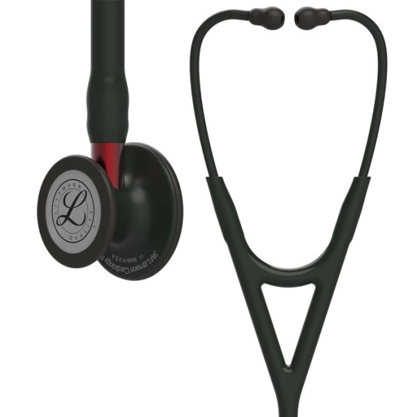 3M Littmann Cardiology IV Diagnostic Stethoscope - Black Finish Chestpiece, Black Tube, Red Stem & Headset (6200)