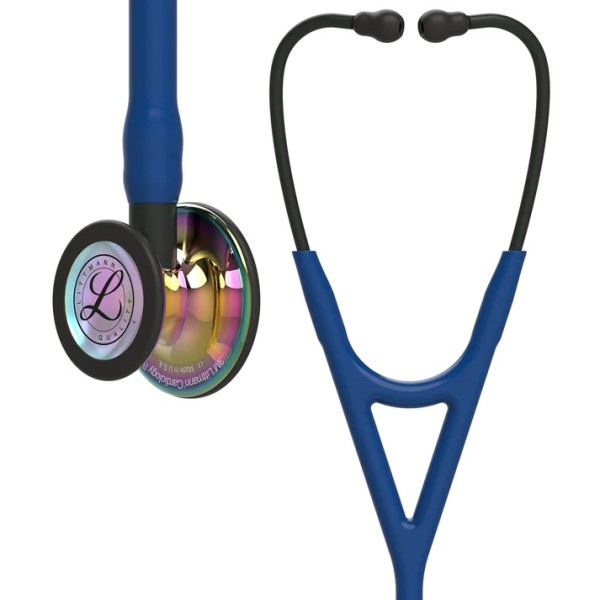 3M Littmann Cardiology IV Diagnostic Stethoscope - High Polish Rainbow Finish Chestpiece, Navy Tube, Black Stem & Headset (6242)