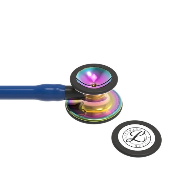 3M Littmann Cardiology IV Diagnostic Stethoscope - High Polish Rainbow Finish Chestpiece, Navy Tube, Black Stem & Headset (6242)