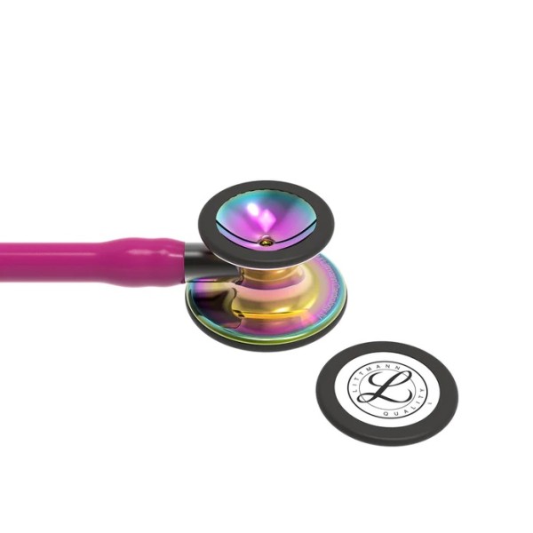 3M Littmann Cardiology IV Diagnostic Stethoscope - High Polish Rainbow Finish Chestpiece, Raspberry Tube, Smoke Stem & Headset (6241)