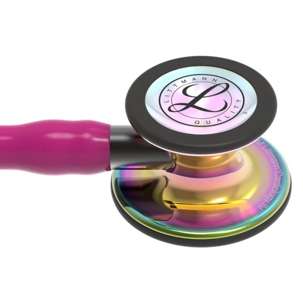 3M Littmann Cardiology IV Diagnostic Stethoscope - High Polish Rainbow Finish Chestpiece, Raspberry Tube, Smoke Stem & Headset (6241)