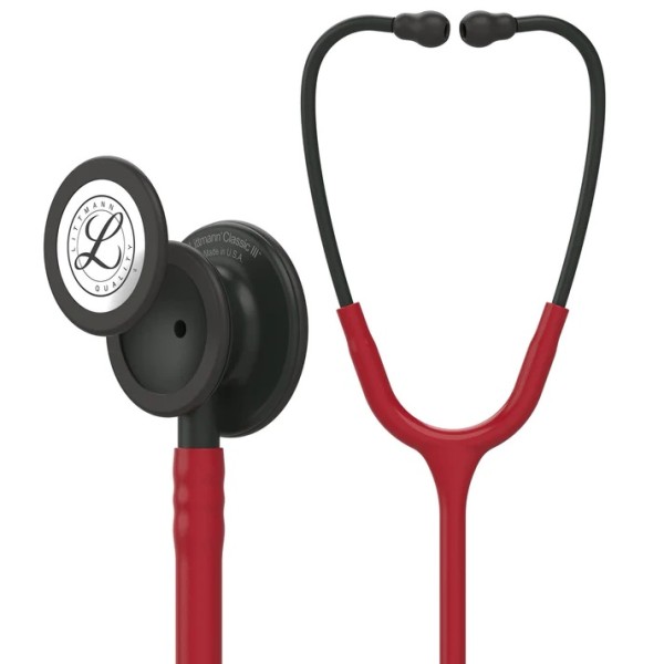 3M Littmann Classic III Monitoring Stethoscope - Black Finish Chestpiece, Burgundy Tube (5868)