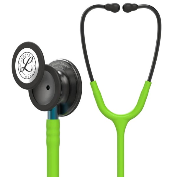 3M Littmann Classic III Monitoring Stethoscope - Smoke Finish Chestpiece, Lime Green Tube, Blue Stem (5875)