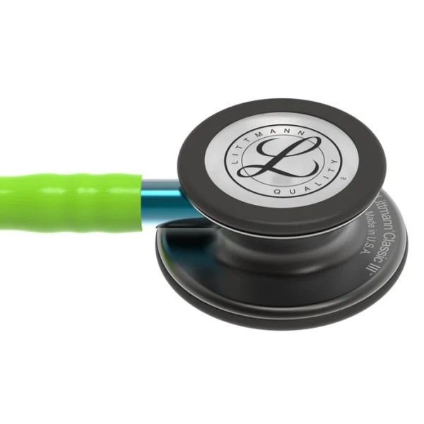 3M Littmann Classic III Monitoring Stethoscope - Smoke Finish Chestpiece, Lime Green Tube, Blue Stem (5875)