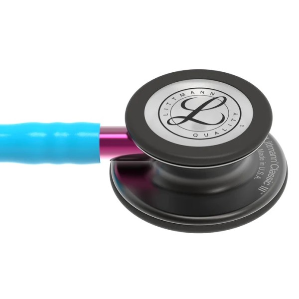 3M Littmann Classic III Monitoring Stethoscope - Smoke Finish Chestpiece, Turquoise Tube, Pink Stem (5872)