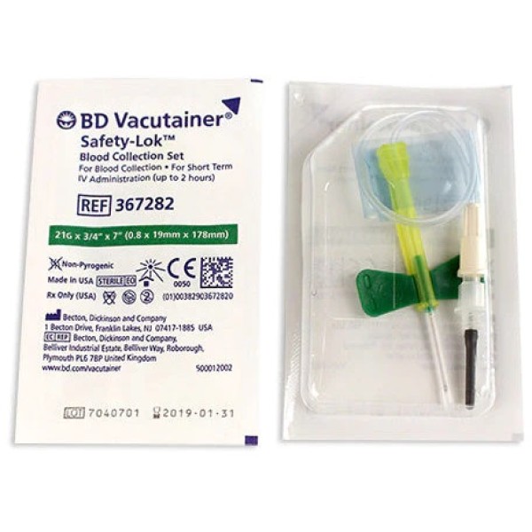 BD Vacutainer Blood Collection Set 0.75 Inch 21g Needle 7 Inch Tubing (Pack of 50) (367282)