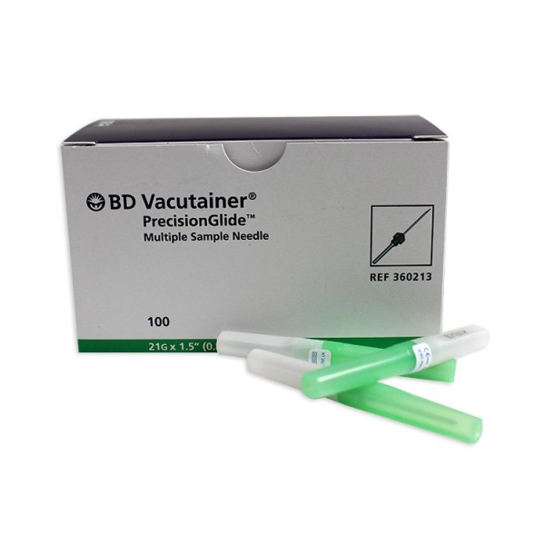 BD Vacutainer Multi Sample Blood Collection Needle 21g 1.5 Inch Green (Pack of 100) (360213)