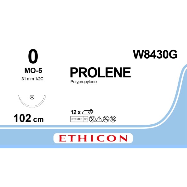 Prolene W8430G Suture 0 Blue Monofilament 100cm, 31mm 1/2c Taperpoint Needle (Box of 12)