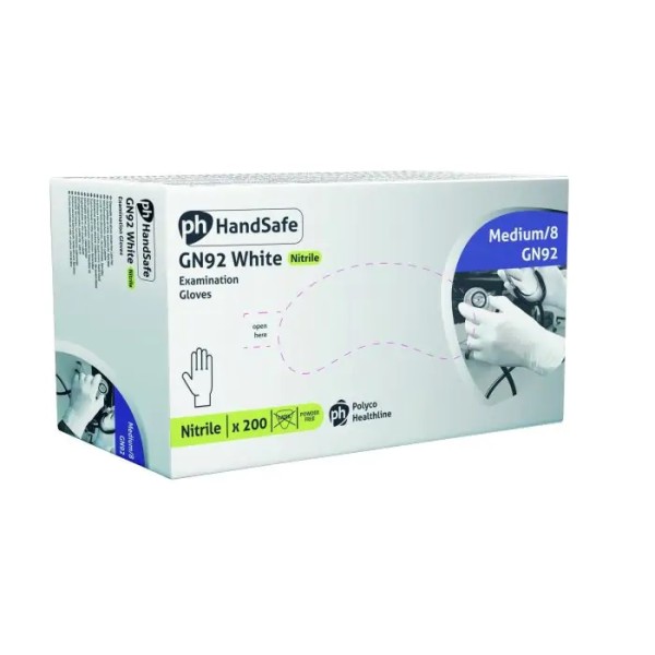 HandSafe Powder Free White Stretch Nitrile Examination Gloves Large (Box of 200) (GN92L)