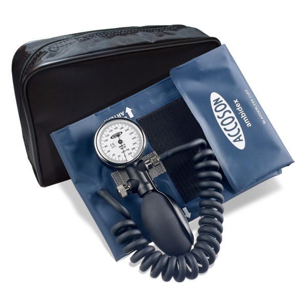 Accoson DUPLEX Aneroid Sphygmomanometer - Coiled Tube with Adult Velcro Cuff - Red (0322R)