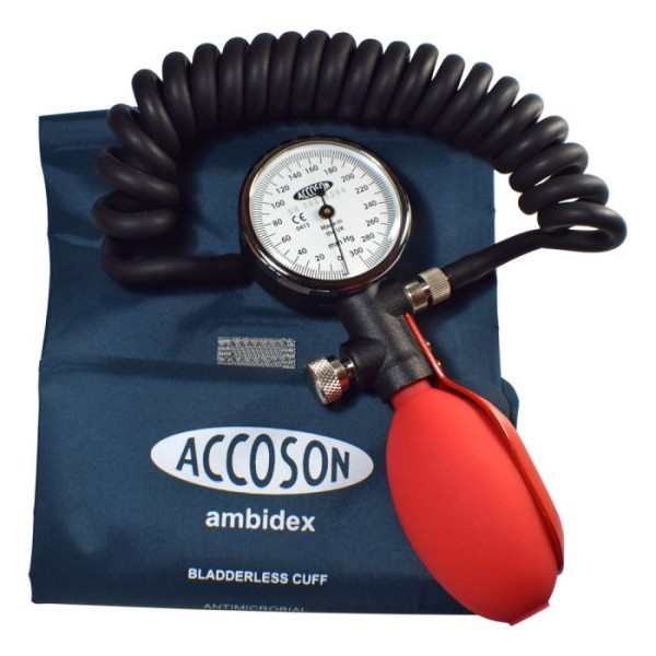 Accoson DUPLEX Aneroid Sphygmomanometer - Coiled Tube with Adult Ambidex Cuff - Red (0322AR)
