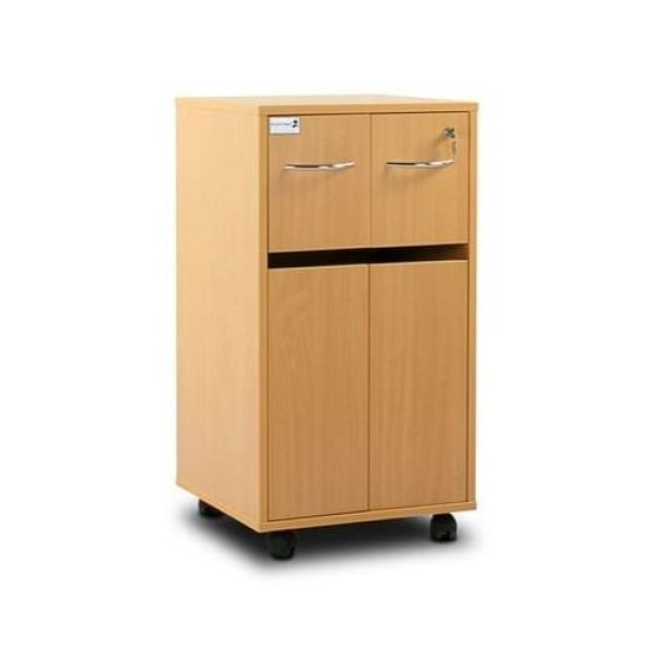 Bristol Maid Bedside Cabinet - Double Upper Drawer and Lower Cupboard with Double Doors and Adjustable Shelf - Beech (BC2C/BE)