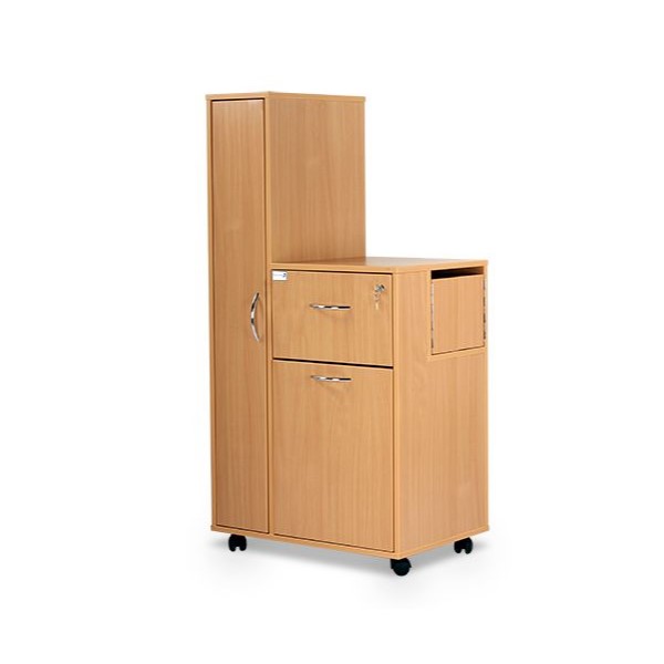 Bristol Maid Bedside Cabinet / Wardrobe Combination - Left Hand Opening - Upper Section with Rear Side Doors, Lower Drawer with Recessed Shelf - Beech (BC3DWL/BE)
