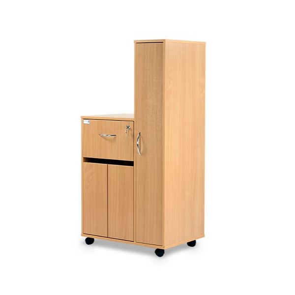 Bristol Maid Bedside Cabinet / Wardrobe Combination - Right Hand Opening - Upper Section with Rear Side Doors, Lower Cupboard with Double Doors and Adjustable Shelf - Beech (BC3CWR/BE)