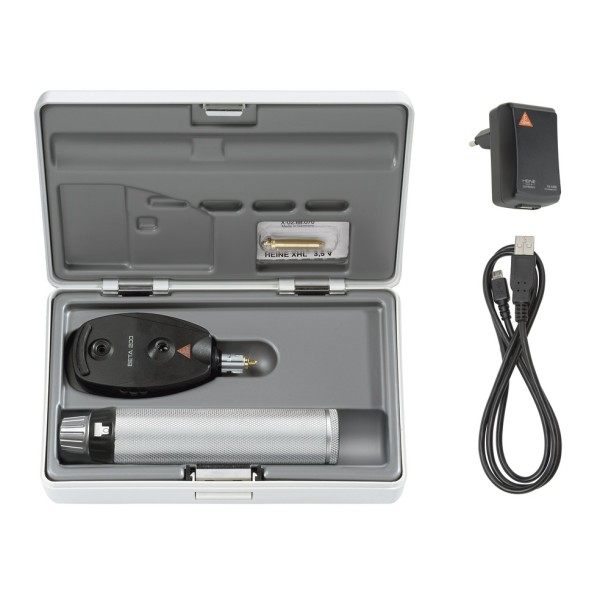 Heine Beta 200 Ophthalmoscope Set 3.5V - Beta4 USB Rechargeable Handle + USB Cord + Plug-in Power Supply (C-144.27.388)