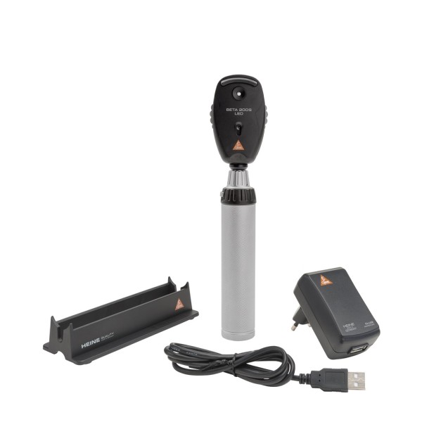 Heine Beta 200S LED Ophthalmoscope Kit - Beta4 USB Rechargeable Handle + USB Cord + Plug-in Power Supply (C-010.28.388)