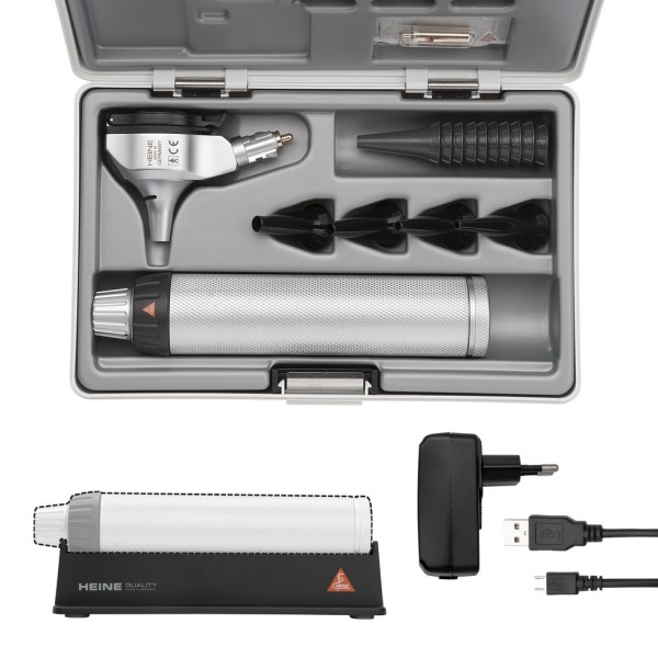 Heine Beta 400 F.O. Otoscope Set LED - Beta4 USB Rechargeable Handle + USB Cord + Plug-in Power Supply (B-143.28.388)