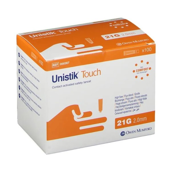 Owen Mumford Unistik Touch 21G Depth 2.0mm (Box of 100) (000367)