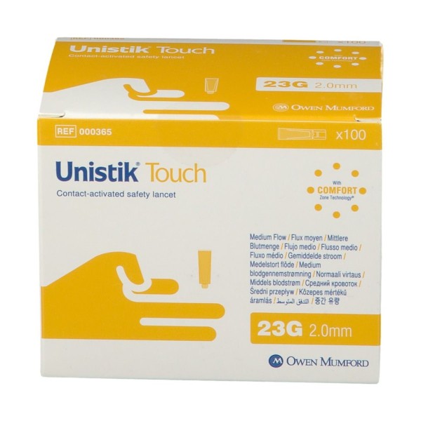 Owen Mumford Unistik Touch 23G Depth 2.0mm (Box of 100) (000365)