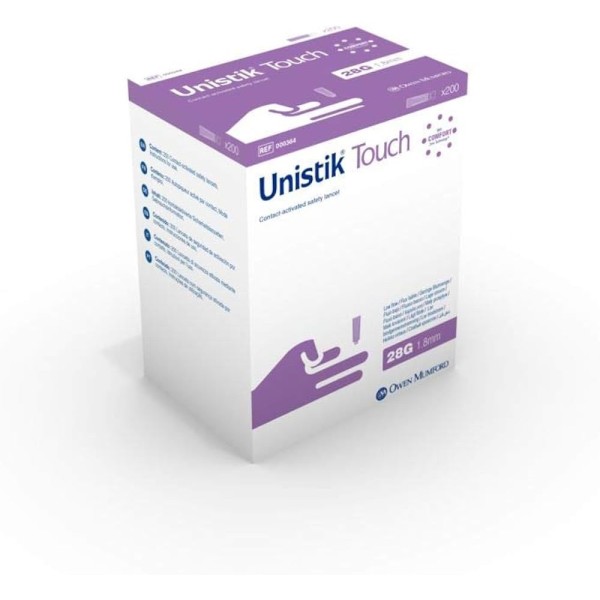 Owen Mumford Unistik Touch 28G Depth 1.8mm (Box of 200) (000364)