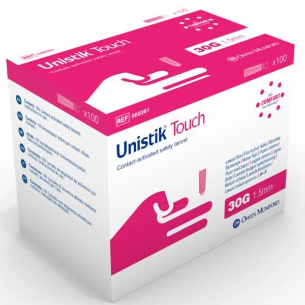 Owen Mumford Unistik Touch 30G Depth 1.5mm (Box of 100) (000361)
