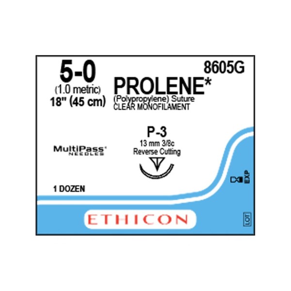 Prolene Non Absorbable Undyed 5-0145cm P-3 prime 13mm 3/8 Circle Conventional Cutting Needle (Pack of 12) (8605G) (REPLACES MPP8605H)