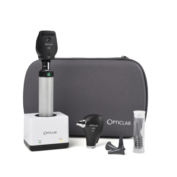 Opticlar VisionMed S1 Diagnostic Set - S1 LED F.O. Otoscope, L28 LED Ophthalmoscope, S1 Lithium Handle, Single Desk Charger, Disp Tips (100.020.022)
