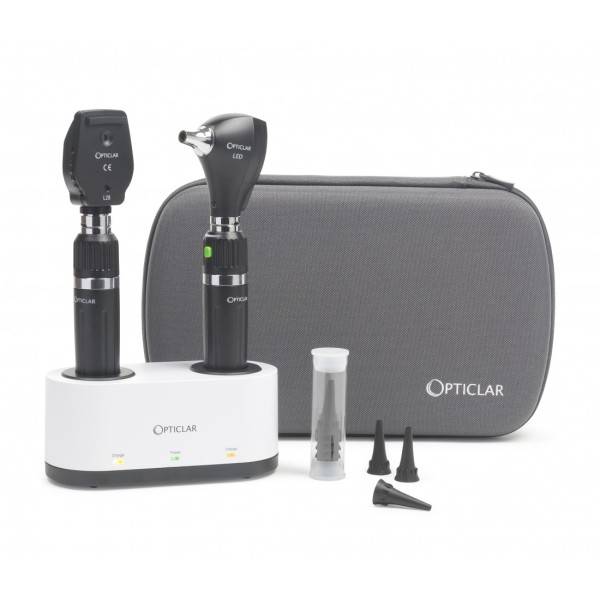 Opticlar VisionMed S1 Diagnostic Set - S1 LED F.O. Otoscope, L28 LED Ophthalmoscope, E Lithium Handles, Twin Desk Charger, Disp Tips (100.025.011)