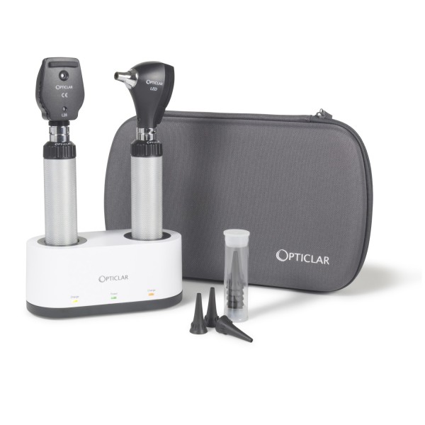 Opticlar VisionMed S1 Diagnostic set - S1 LED F.O. Otoscope, L28 LED Ophthalmoscope, S1 Lithium Handles, Twin Desk Charger, Disp Tips (100.020.023)